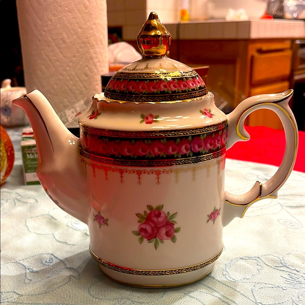 Vintage Floral Teapot with Gold Accents Limoges France